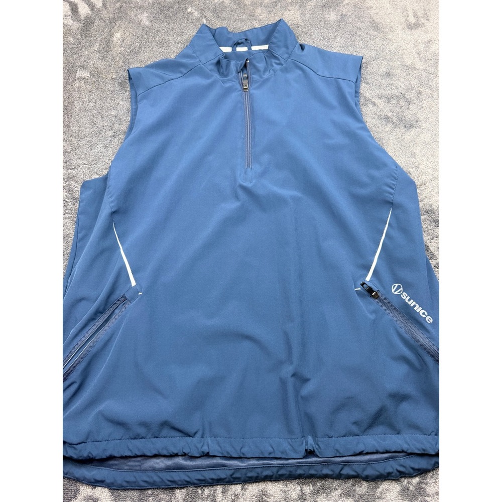 Sunice Golf Vest Mens XXL Blue Quarter Zip Sleeveless Performance Jacket Pockets